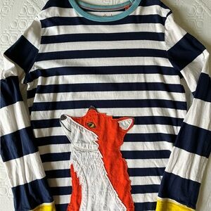 Mini Boden Navy & White Striped Fox Appliqué Long-Sleeve Top, 11-12